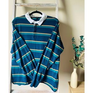 LONG SLEEVE OVERSIZED RUGBY POLO T-SHIRT " WILD FABLE" STRIPED UNISEX SHIRT.